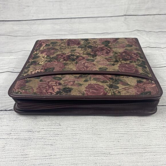 Planner Binder Zip Around Burgundy Gold Floral Fabric Cover 7 Ring 8.5"x10" - Picture 4 of 7
